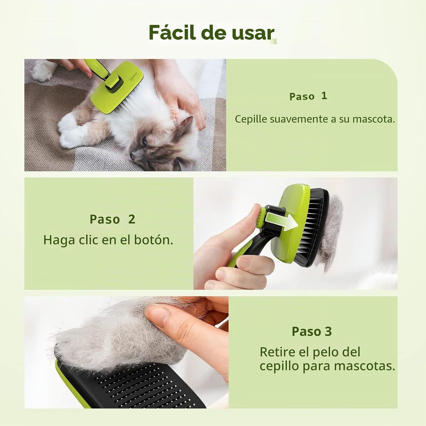 Pecute Cepillo Perros Y Gatos, Peine Cepillo Para Corto Y Largo Mascotas | Limpieza Con Un Solo Clic, Púas De Acero Inoxidable, Agarre Ergonómico, Desenredar Y Peinar a Mascotas