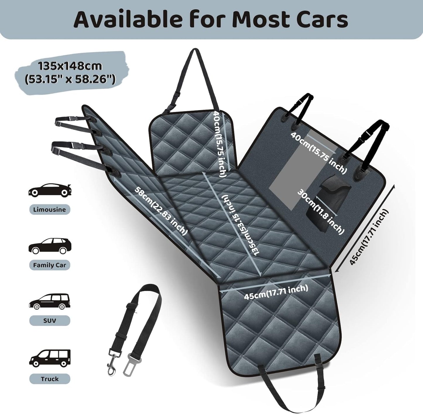 KYG Funda Perros Coche Cubierta De Asiento Para Mascota Impermeable Y Resistente Protector Coche Con Ventana De Malla Visible Y Cremallera Protector Completo Asiento Trasero Y Puertas