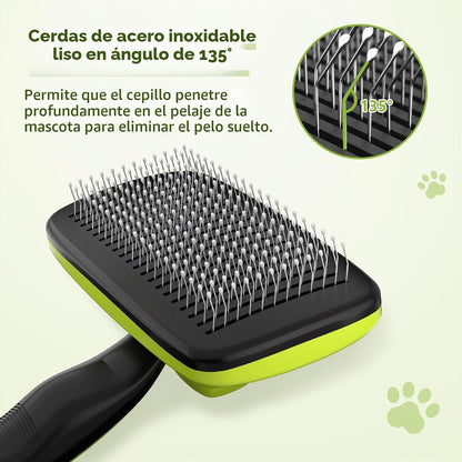 Pecute Cepillo Perros Y Gatos, Peine Cepillo Para Corto Y Largo Mascotas | Limpieza Con Un Solo Clic, Púas De Acero Inoxidable, Agarre Ergonómico, Desenredar Y Peinar a Mascotas