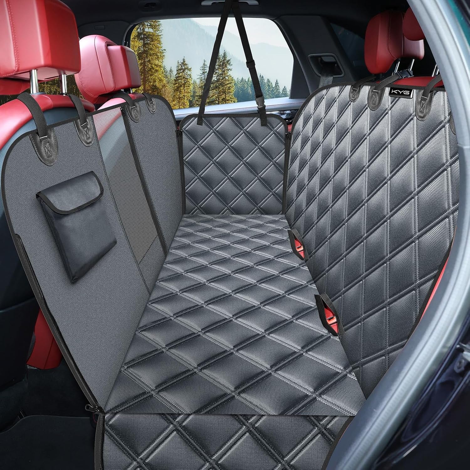 KYG Funda Perros Coche Cubierta De Asiento Para Mascota Impermeable Y Resistente Protector Coche Con Ventana De Malla Visible Y Cremallera Protector Completo Asiento Trasero Y Puertas