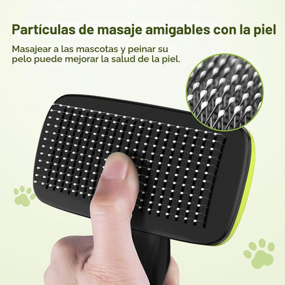 Pecute Cepillo Perros Y Gatos, Peine Cepillo Para Corto Y Largo Mascotas | Limpieza Con Un Solo Clic, Púas De Acero Inoxidable, Agarre Ergonómico, Desenredar Y Peinar a Mascotas