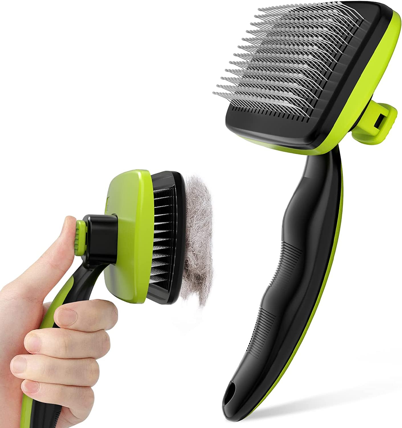 Pecute Cepillo Perros Y Gatos, Peine Cepillo Para Corto Y Largo Mascotas | Limpieza Con Un Solo Clic, Púas De Acero Inoxidable, Agarre Ergonómico, Desenredar Y Peinar a Mascotas